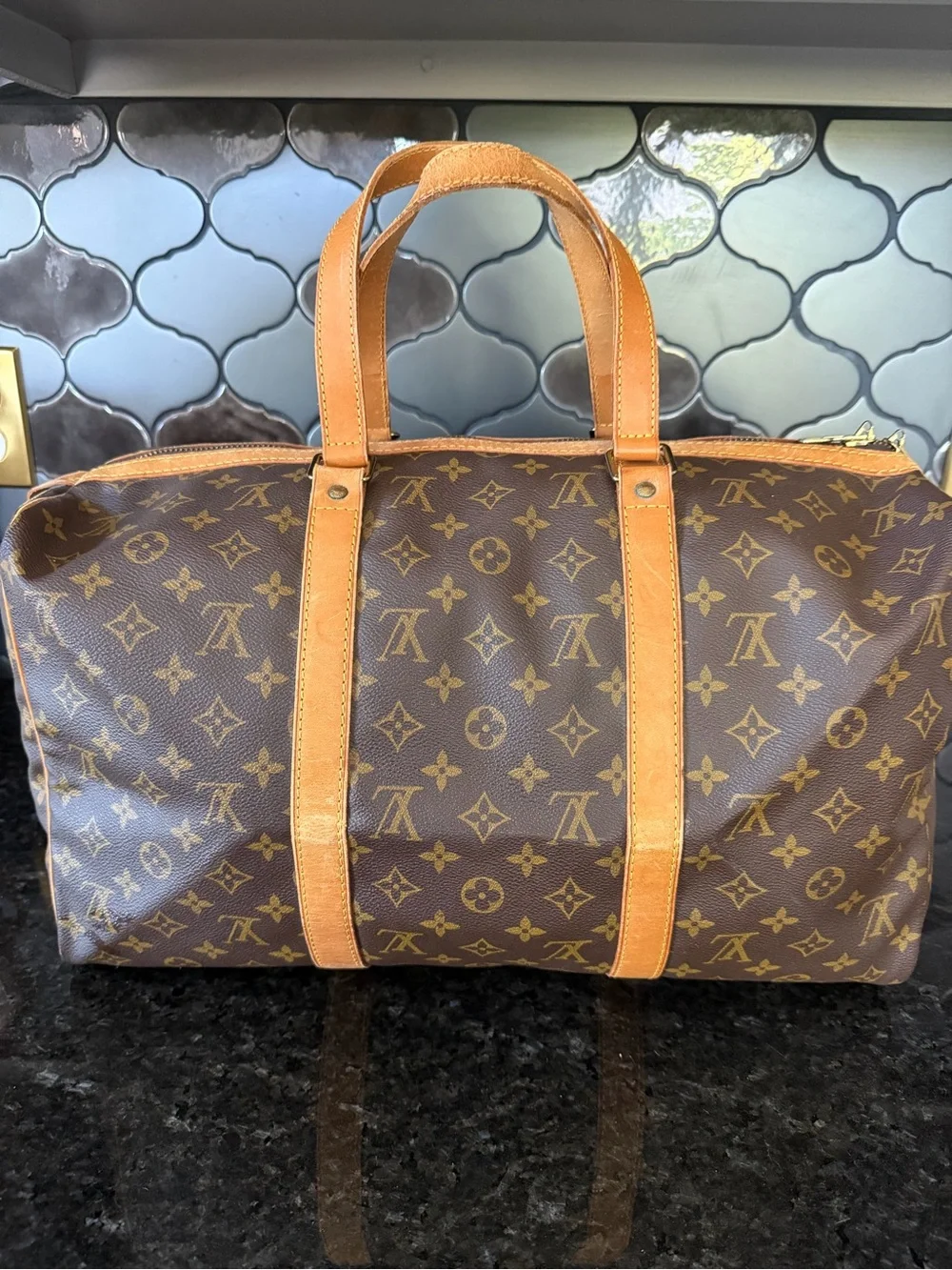 Louis Vuitton Monogram Canvas Duffel with Tan Leather Trim